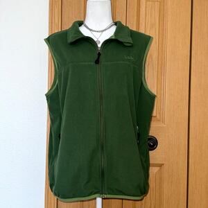 L.L.Bean Fleece Vest Mens Medium Dark Green Sleeveless Embroidered Logo Full Zip